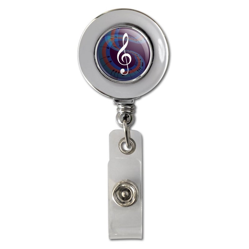 GRAPHICS & MORE Treble Clef on Music Notes Retractable Reel Chrome Badge ID Card Holder Clip - Image 1